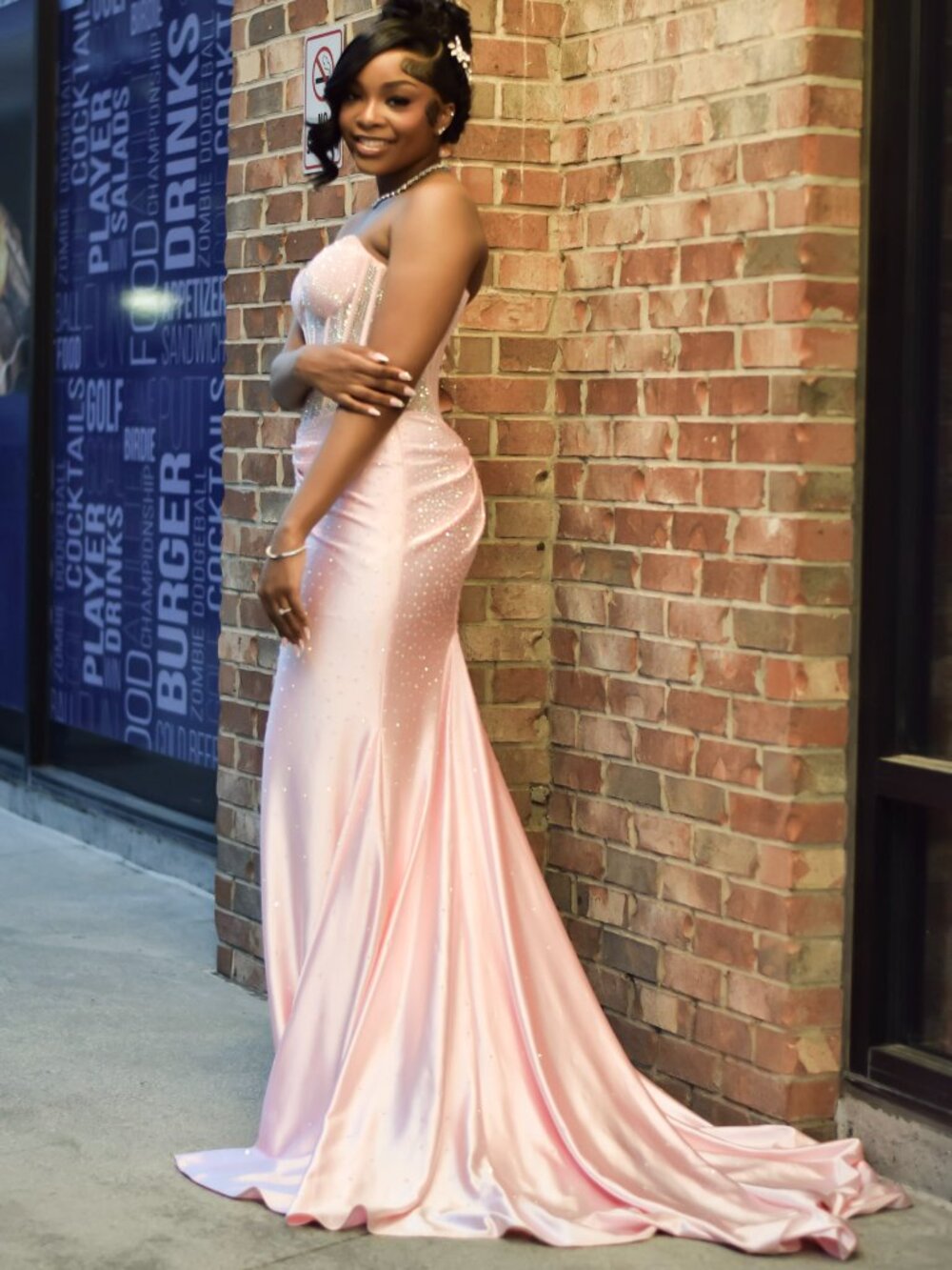 Pink mermaid style prom dress